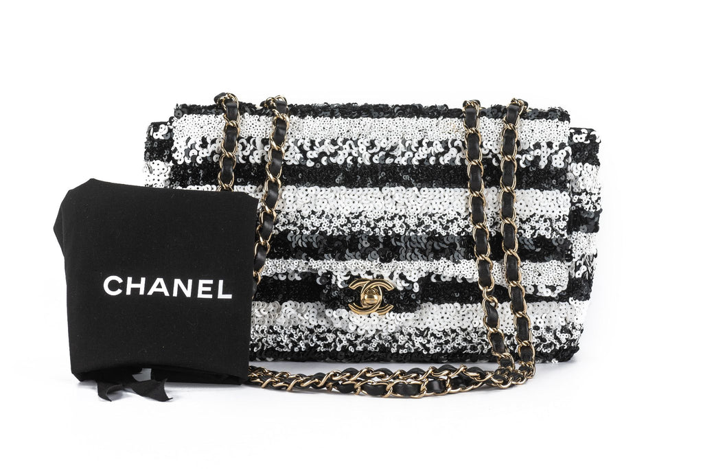 Chanel Sequin Small Flap Black White
