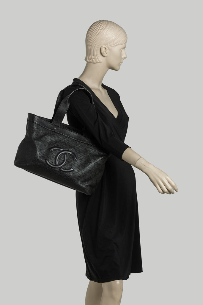 Chanel CC Perforated Leather Black Tote