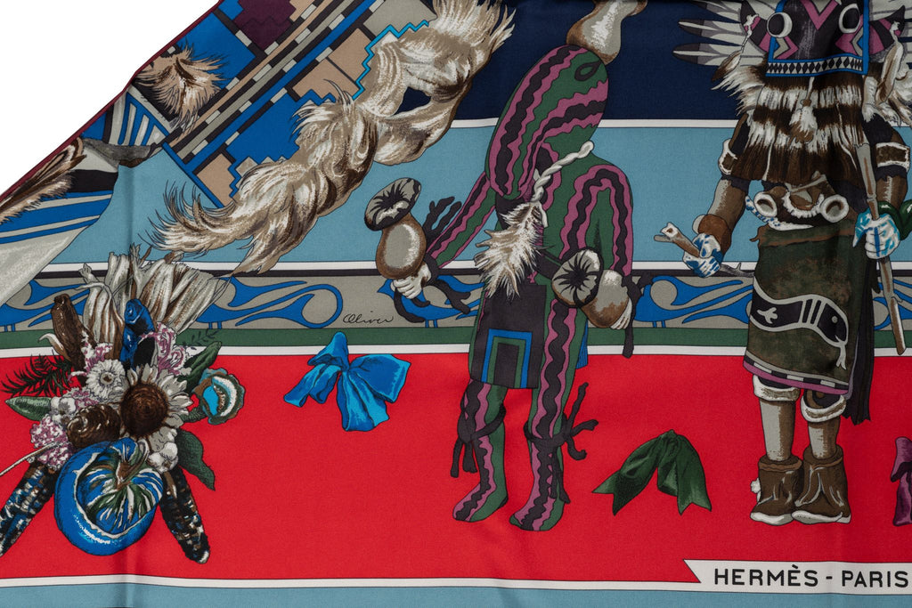 Hermès Blue âœKachinasâœ Pointe Silk Shawl