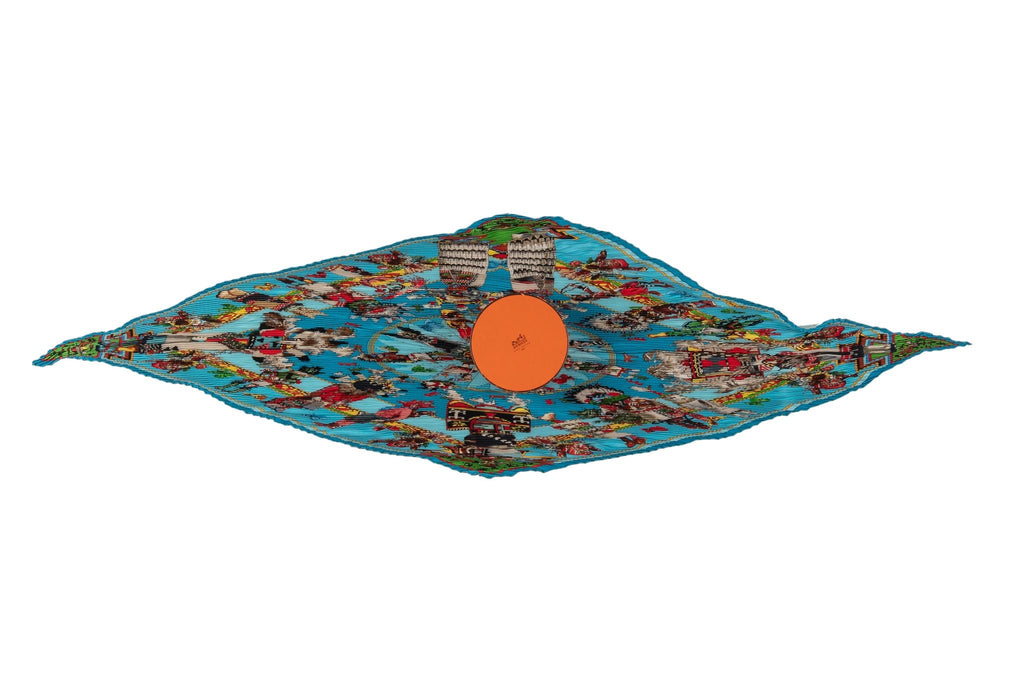 Hermès Turquoise Pleated Kachinas Scarf