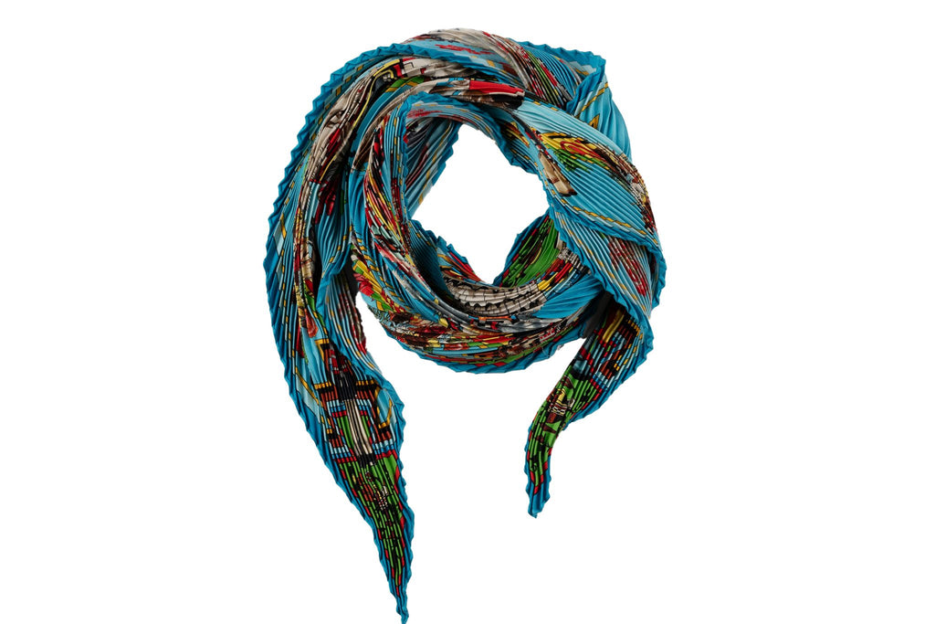 Hermès Turquoise Pleated Kachinas Scarf