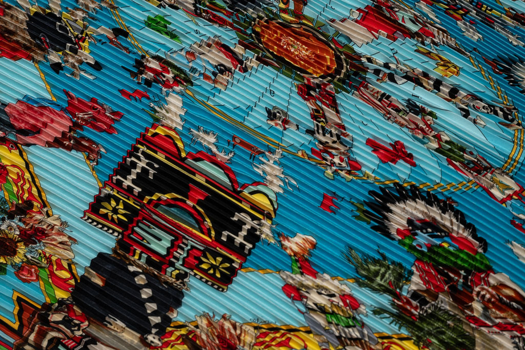 Hermès Turquoise Pleated Kachinas Scarf