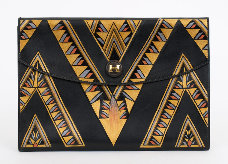 Hermès Black Box Rio Clutch Hand Painted