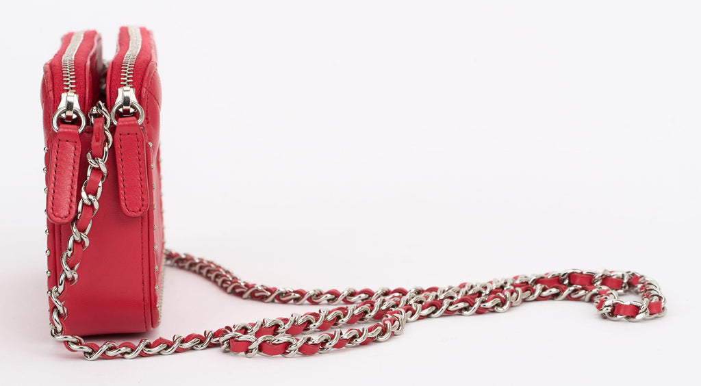 Chanel Red Chevron Quilted Stud Crossbod