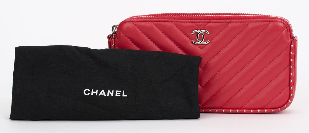 Chanel Red Chevron Quilted Stud Crossbod