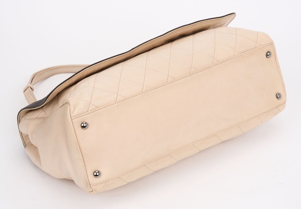 Chanel 2 Tone Beige Large Flap
