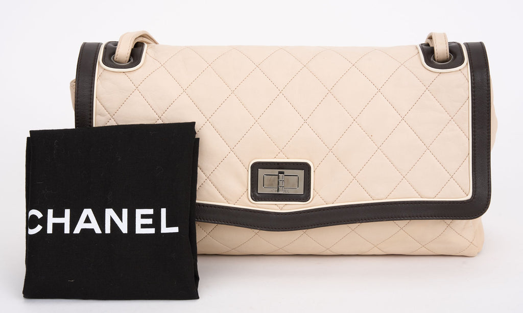 Chanel 2 Tone Beige Large Flap