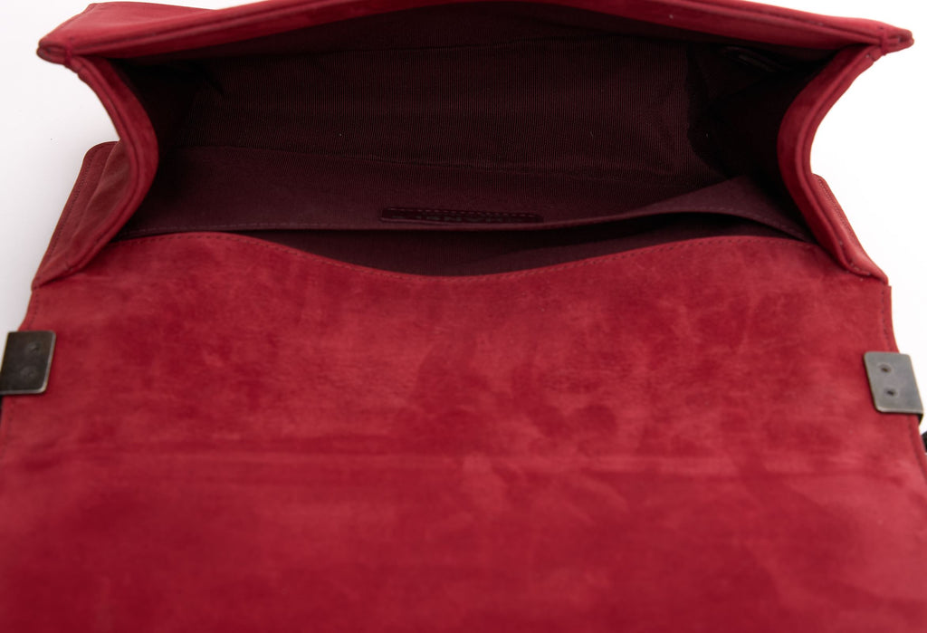 Chanel Red Suede Ruthenium Boy Bag