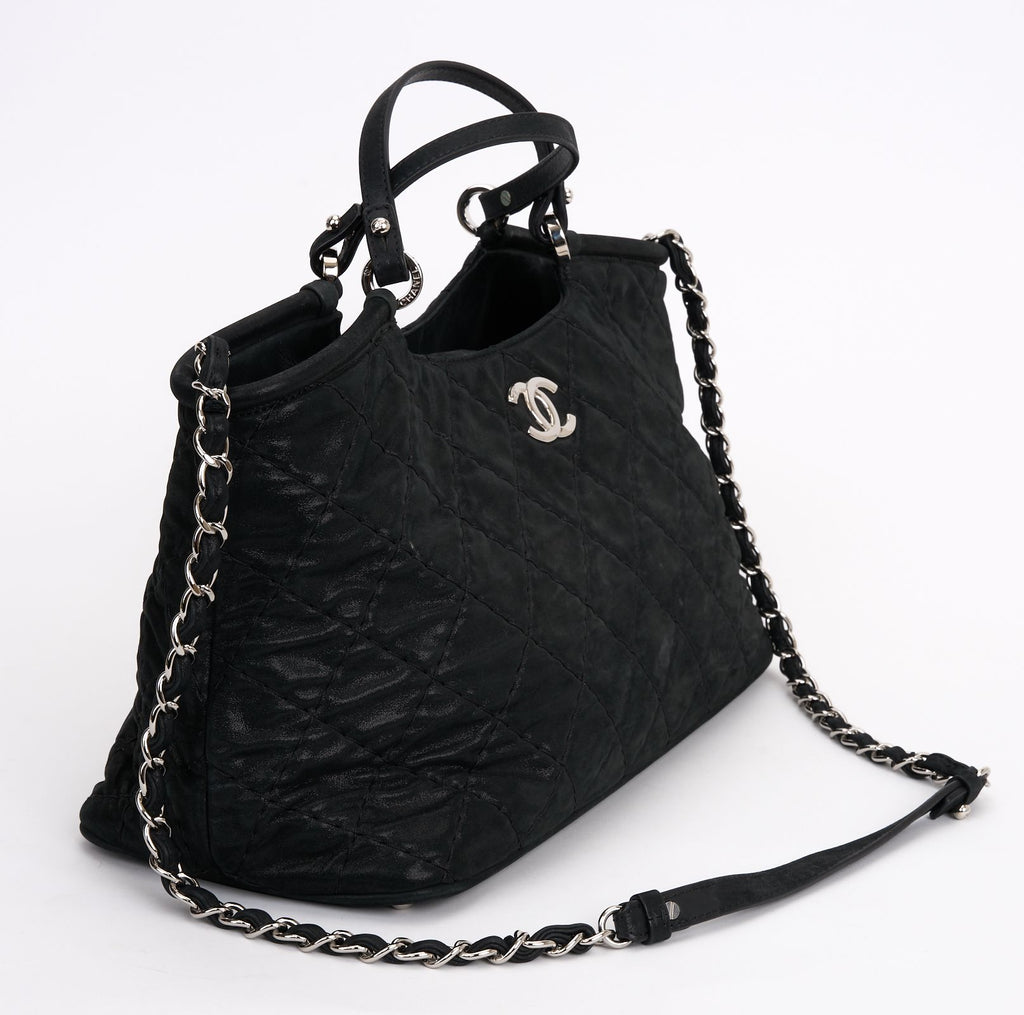 Chanel Black Quilted Glazed Leather Tote