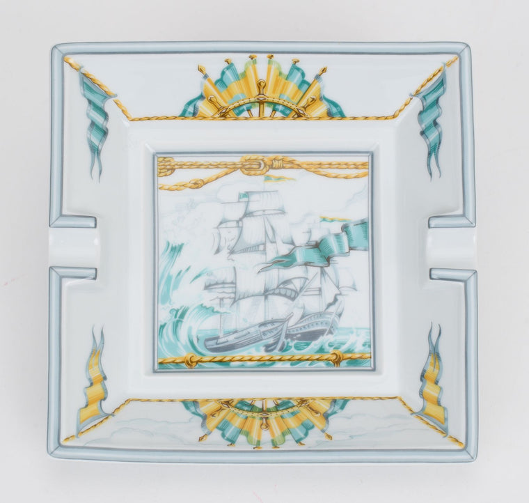 Hermès Ship & Flags Porcelain Ashtray