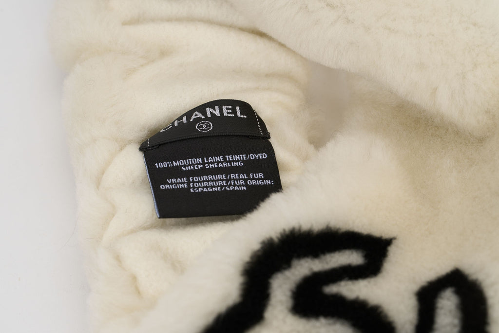 Chanel New White Shearling Logo Headband