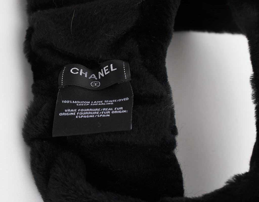 Chanel New Black WhiteShearling Headband