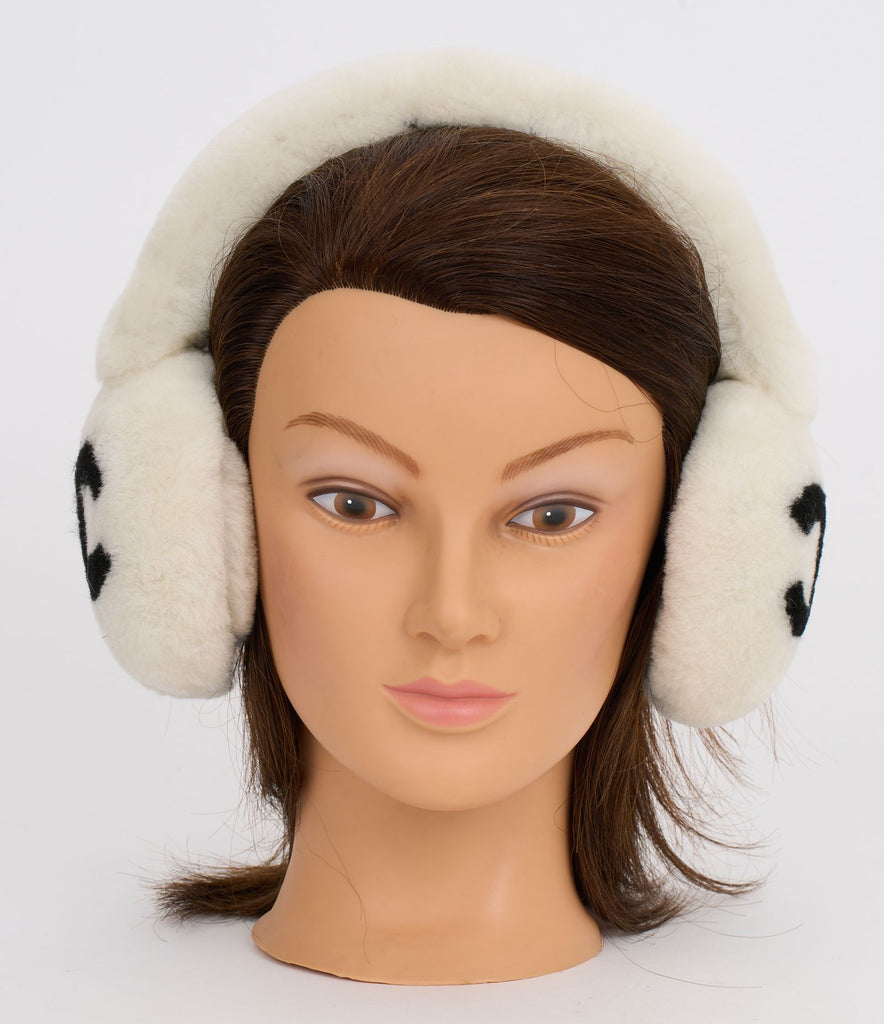 Chanel New Off White Fur Logo Earmuffs