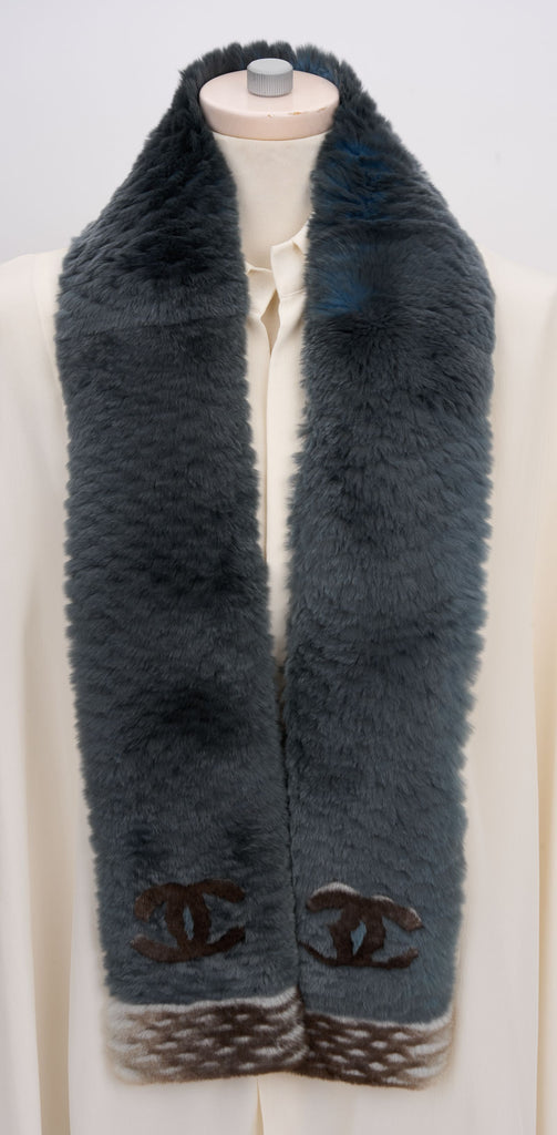 Chanel Orylag Fur Two-Tone Logo Scarf