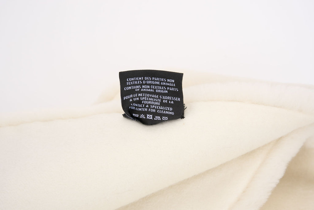 Chanel Off White Shearling Logo Scarf