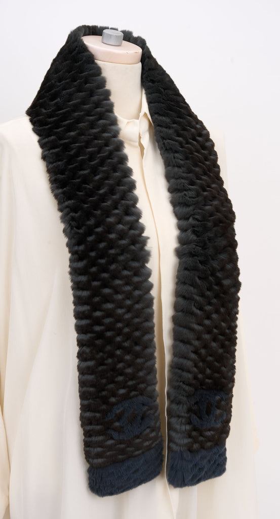 Chanel Orylag Fur Two Tone Logo Scarf