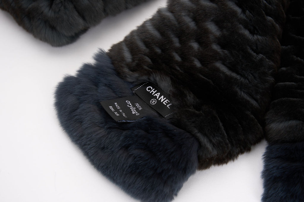 Chanel Orylag Fur Two Tone Logo Scarf