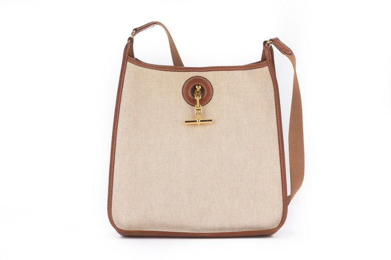 Hermès Toile and Gold Leather Vespa Bag