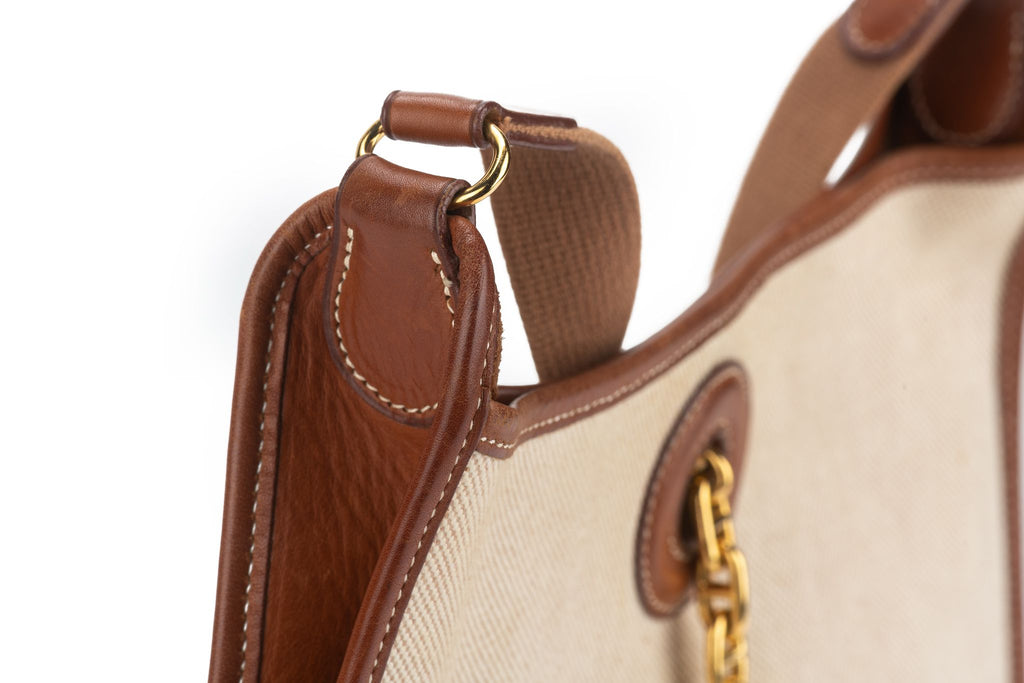 Hermès Toile and Gold Leather Vespa Bag