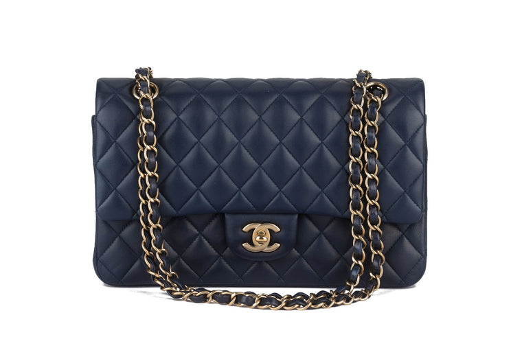 Chanel Navy Lambskin Double Flap Bag