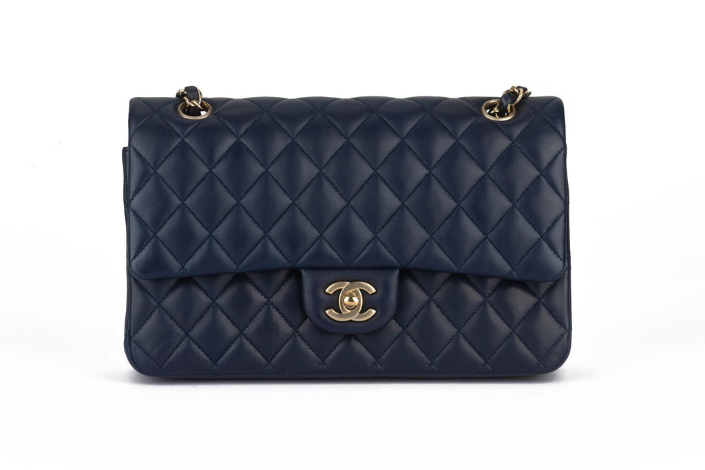 Chanel Navy Lambskin Double Flap Bag