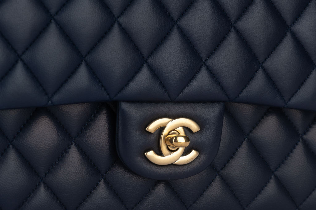 Chanel Navy Lambskin Double Flap Bag
