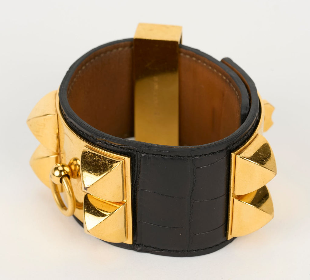 Hermès Black Croc CDC Gold Bracelet
