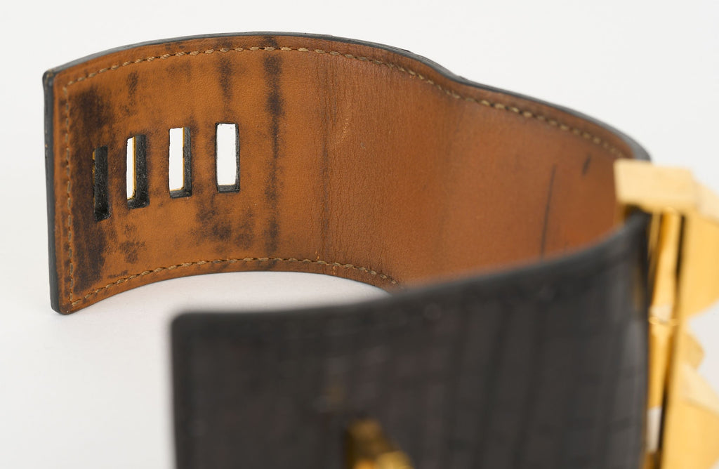 Hermès Black Croc CDC Gold Bracelet