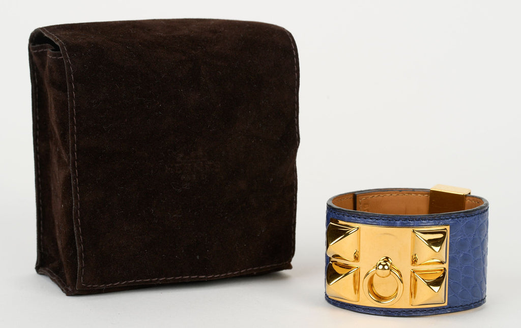 Hermès Blue Croc CDC Gold Bracelet
