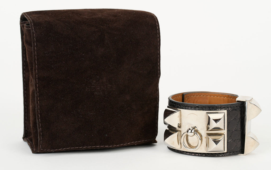 Hermès Black Croc CDC Silver Bracelet