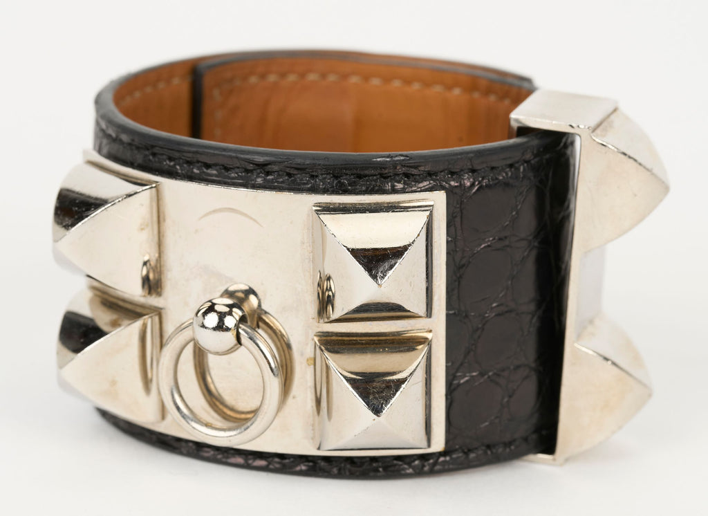 Hermès Black Croc CDC Silver Bracelet