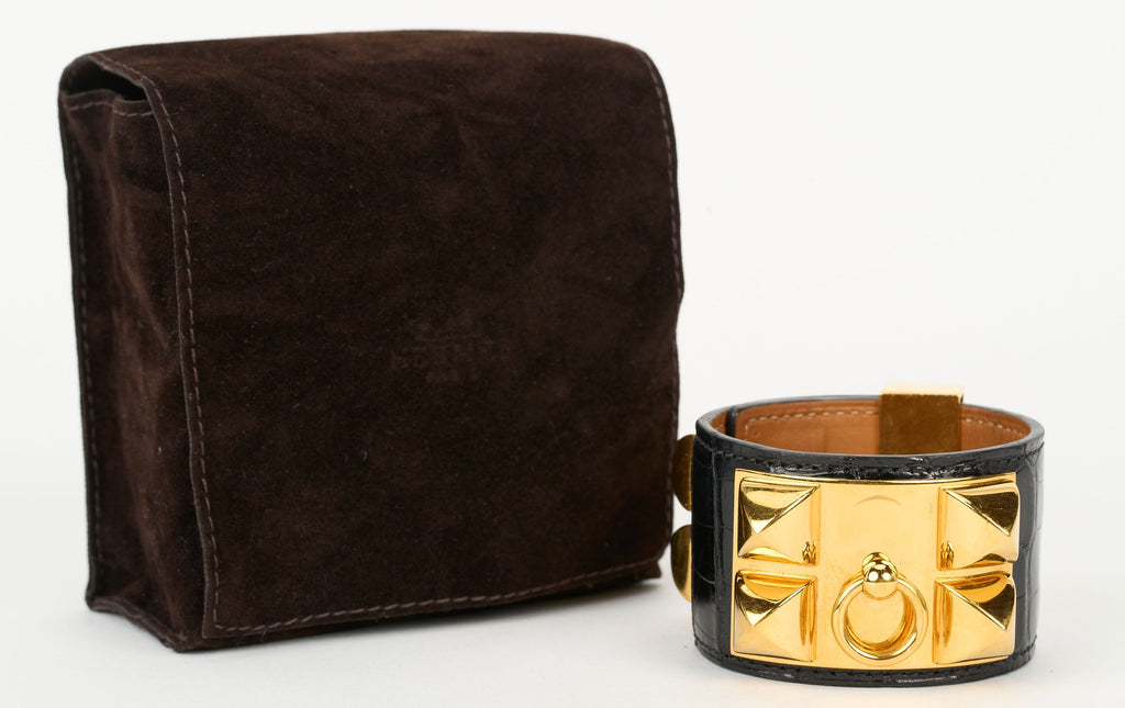 Hermès Black Croc CDC Gold Bracelet