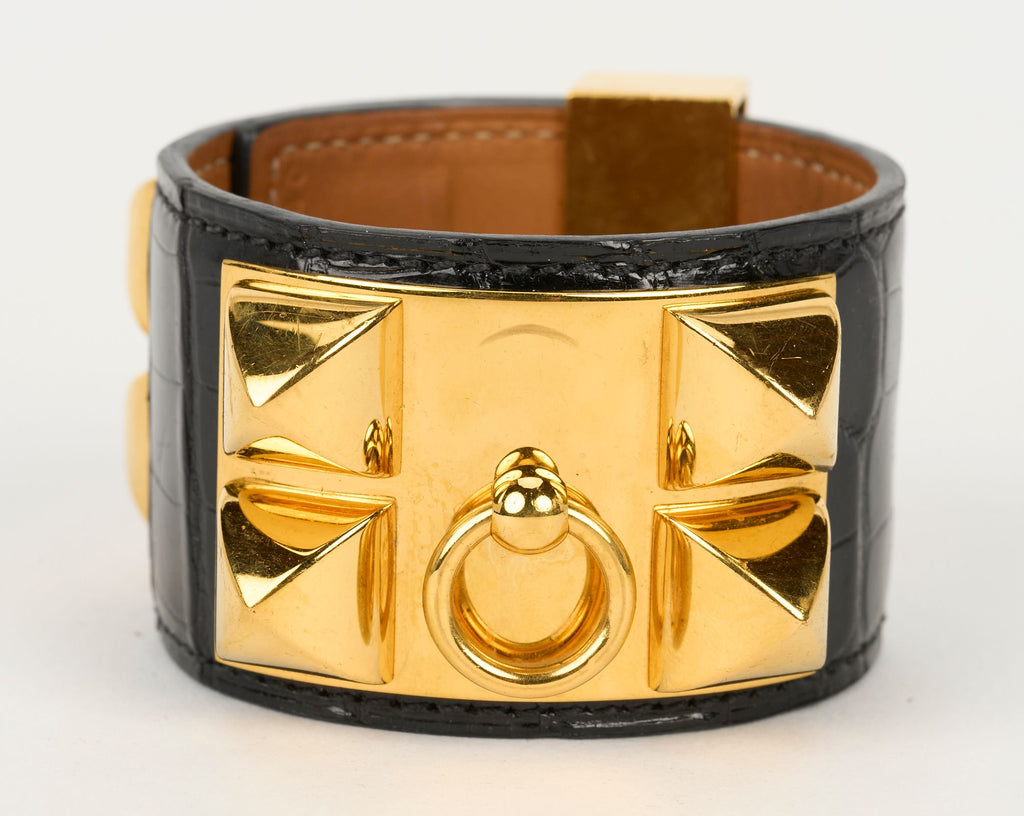 Hermès Black Croc CDC Gold Bracelet