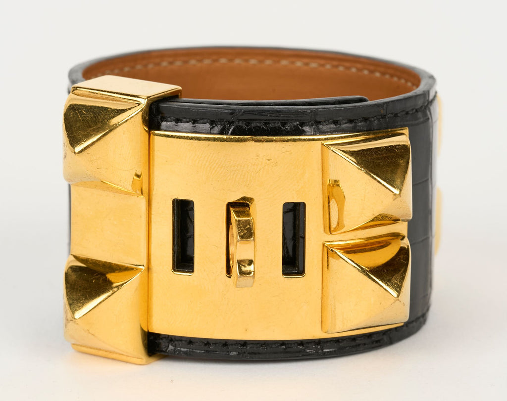Hermès Black Croc CDC Gold Bracelet
