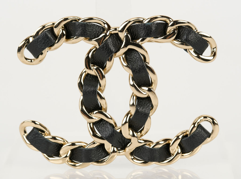 Chanel Champagne Gold Leather CC Pin NIB