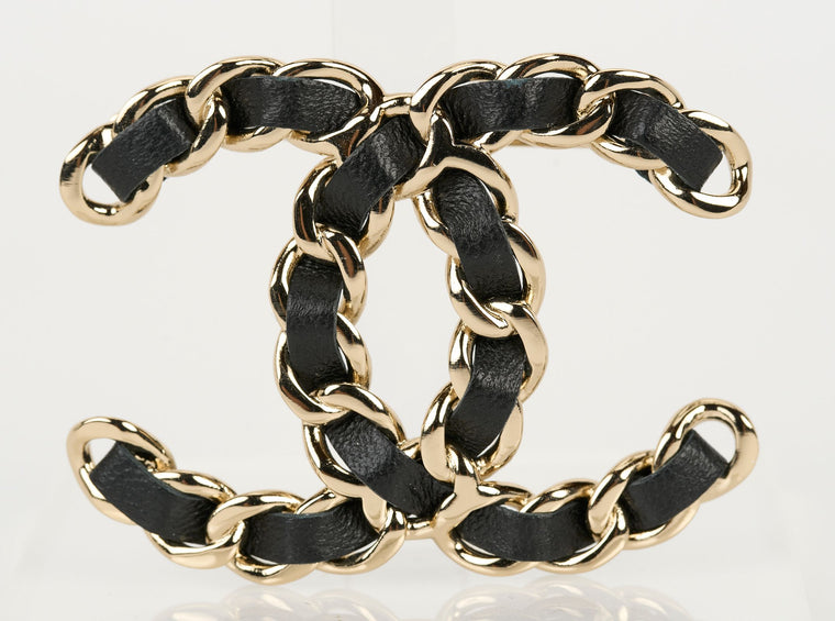 Chanel Champagne Gold Leather CC Pin NIB