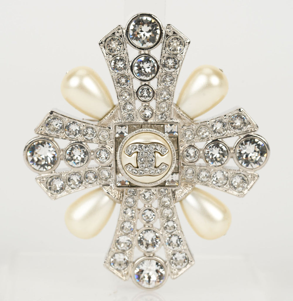 Chanel Faux Pearl & Strass CC Brooch