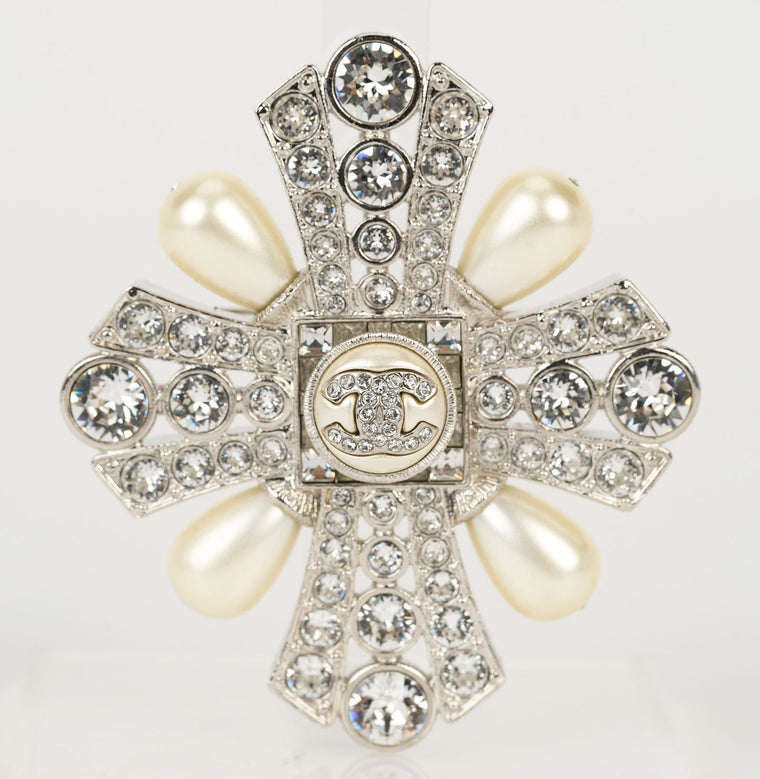Chanel Faux Pearl & Strass CC Brooch