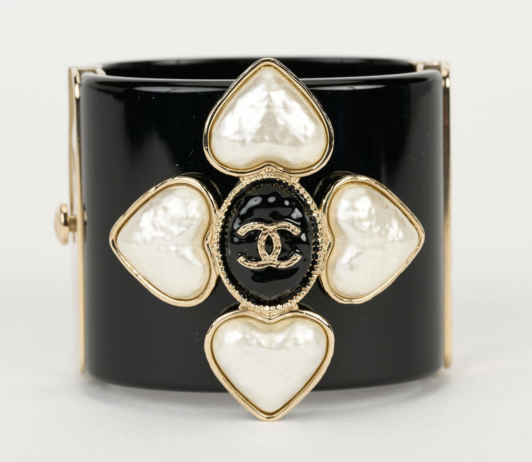 Chanel New Resin Pearl CC Cuff Bracelet