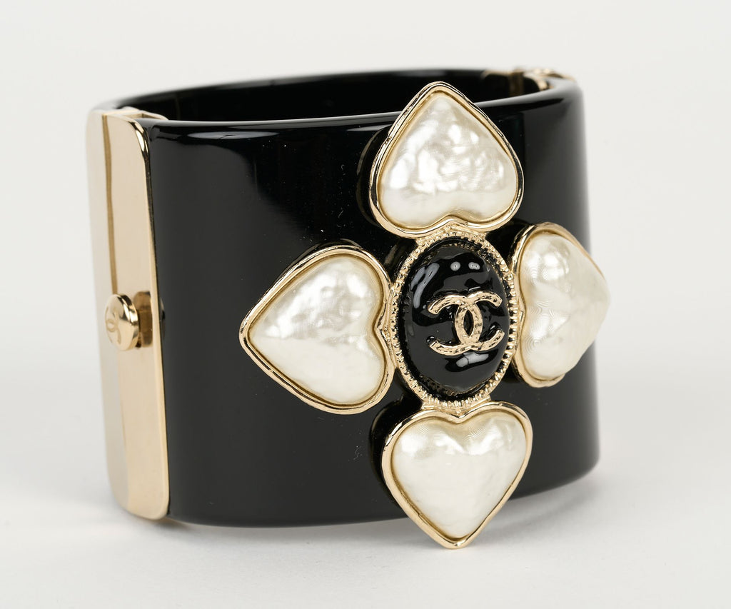 Chanel New Resin Pearl CC Cuff Bracelet