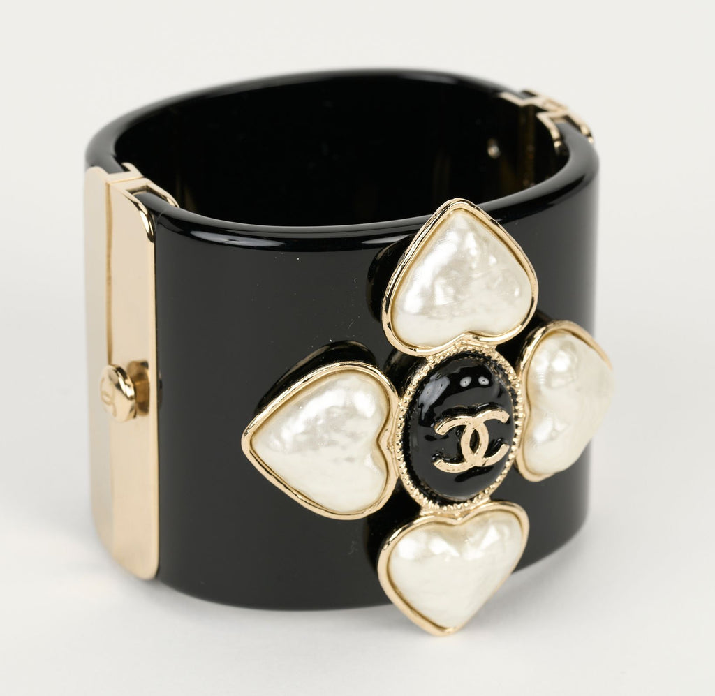 Chanel New Resin Pearl CC Cuff Bracelet