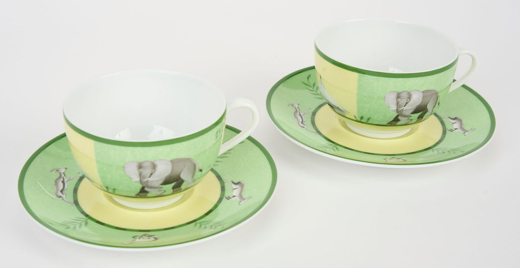 Hermès Set/2 Africa Green Teacups W/Box