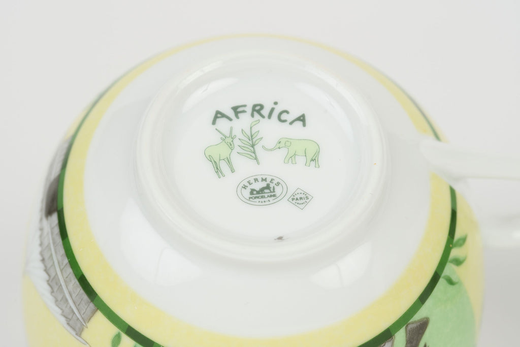 Hermès Set/2 Africa Green Teacups W/Box
