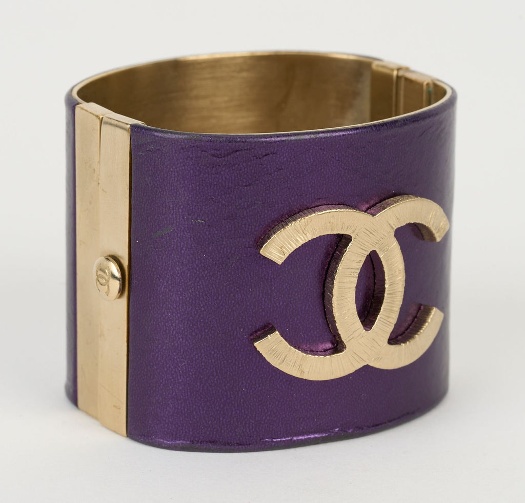 Chanel Purple Leather CC Cuff Bracelet