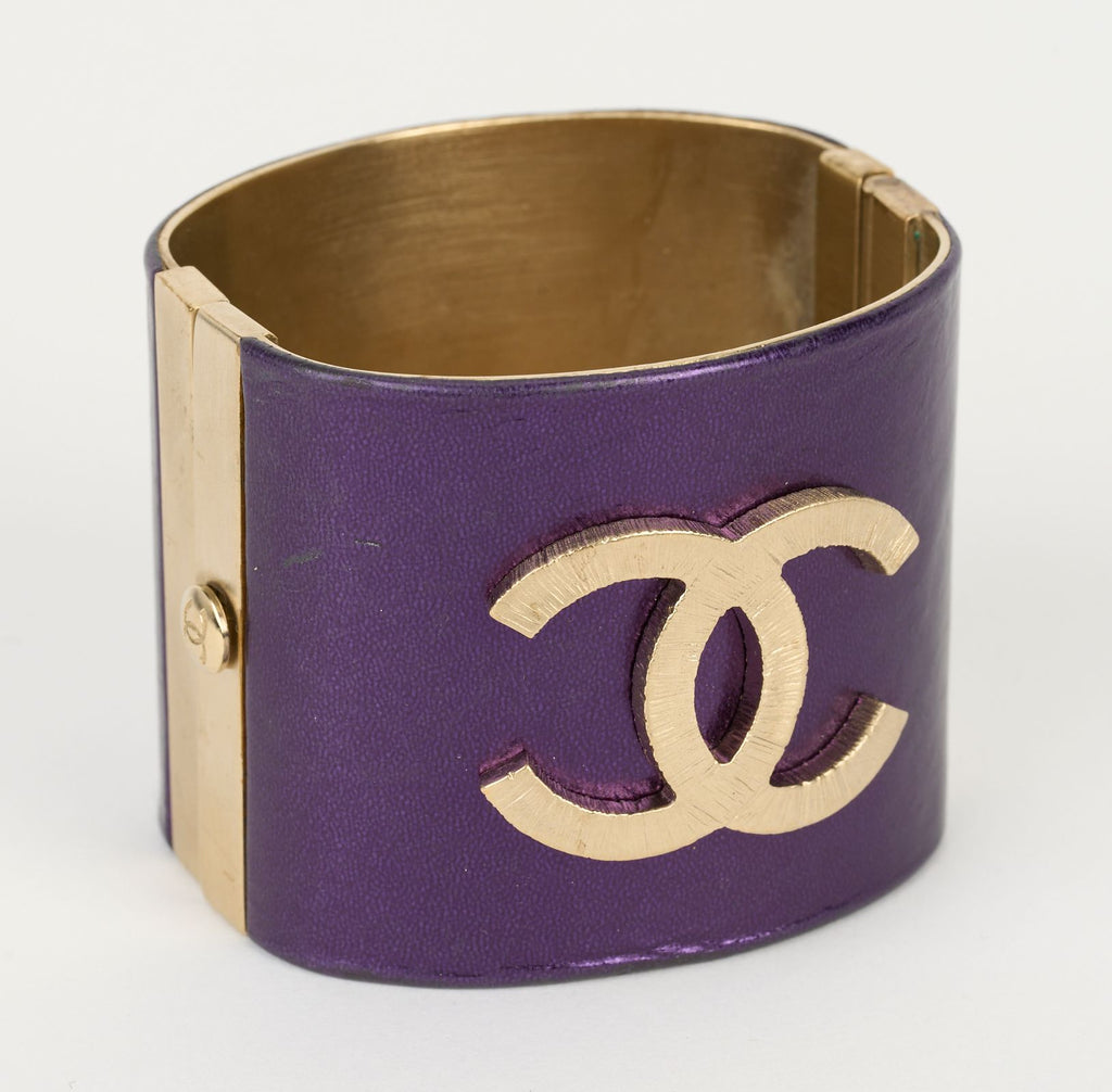 Chanel Purple Leather CC Cuff Bracelet