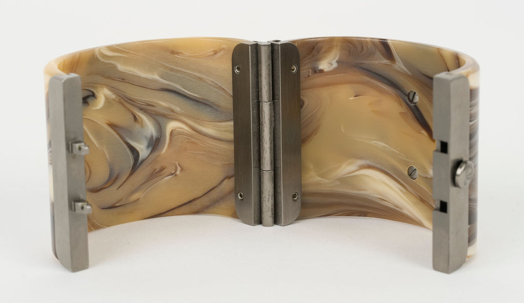 Chanel Brown Printed Marble Resin Cuff