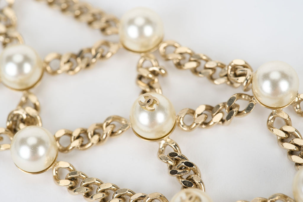 Chanel Light Gold Pearls Chain Bracelet