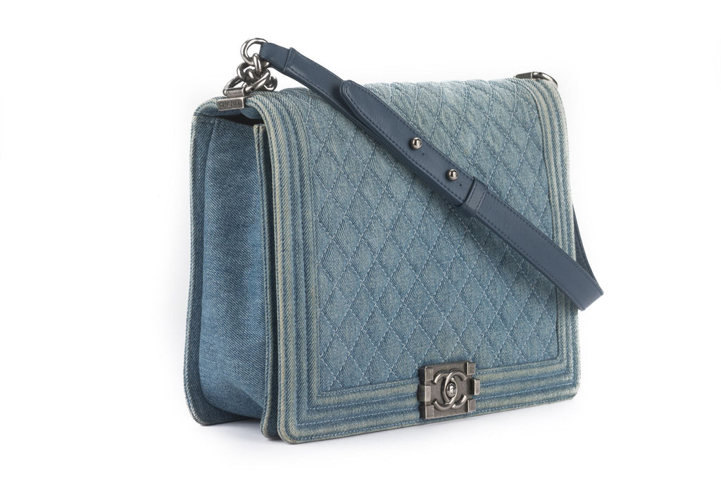 Chanel Denim Quilted Large Boy Flap Blue