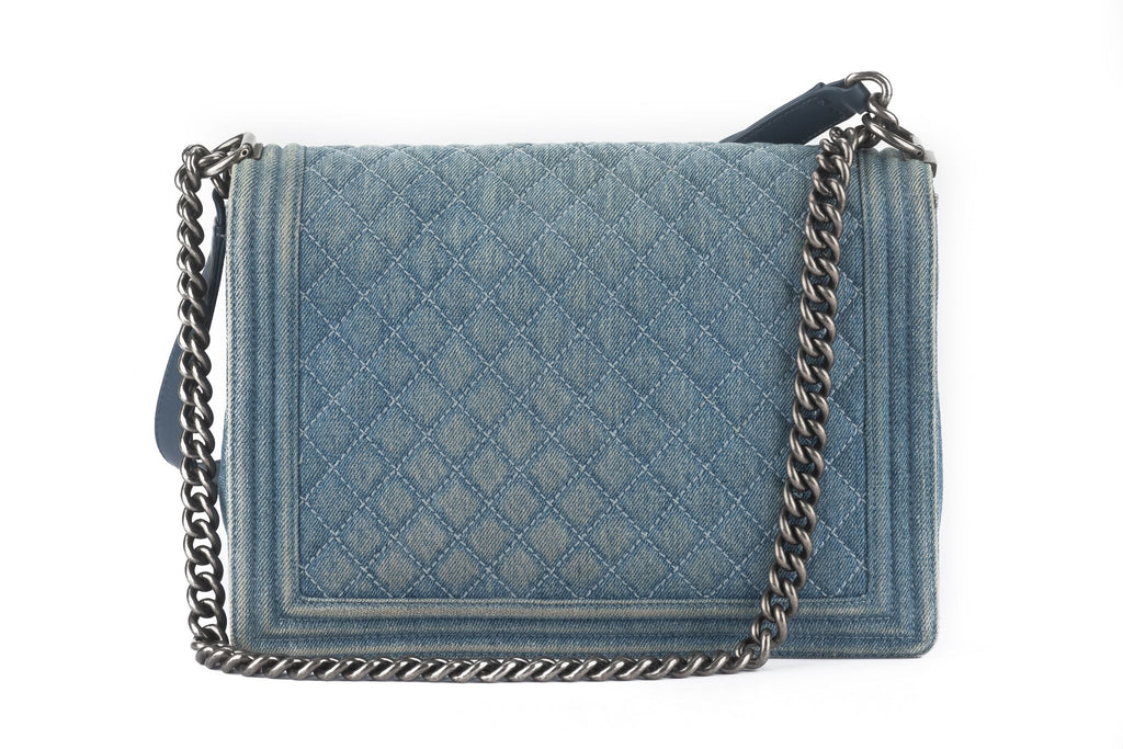 Chanel Denim Quilted Large Boy Flap Blue