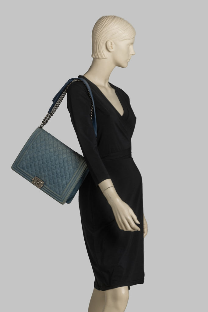 Chanel Denim Quilted Large Boy Flap Blue